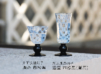 廣田硝子　大正浪漫硝子 台付酒杯(水玉)